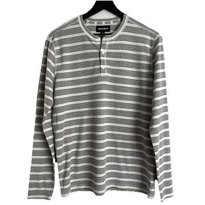 Bonobos Men’s Striped Henley Long Sleeve Size M Slim Cream Grey